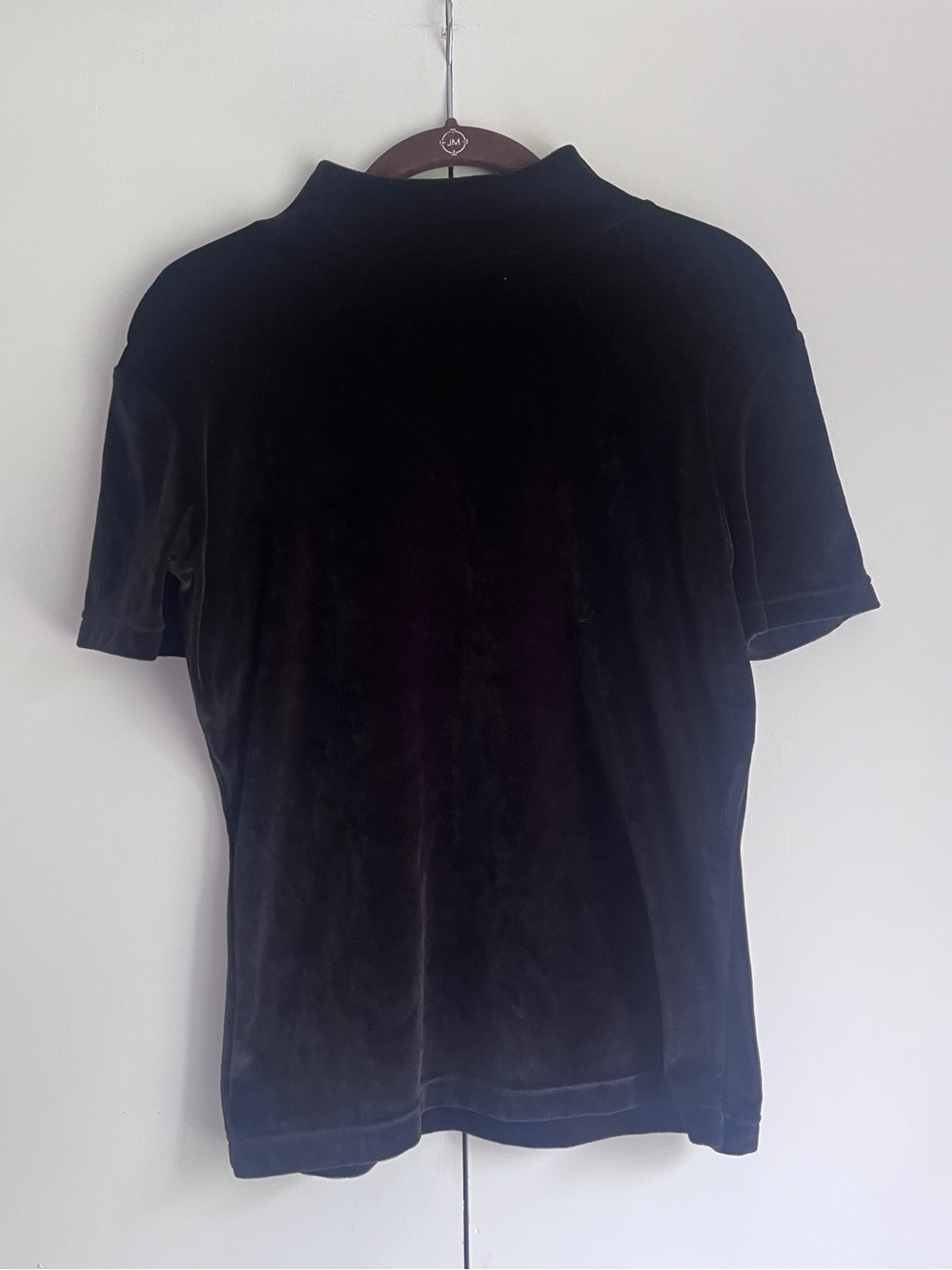 Black Velvet Short-Sleeve Shirt Classic Mock Neck